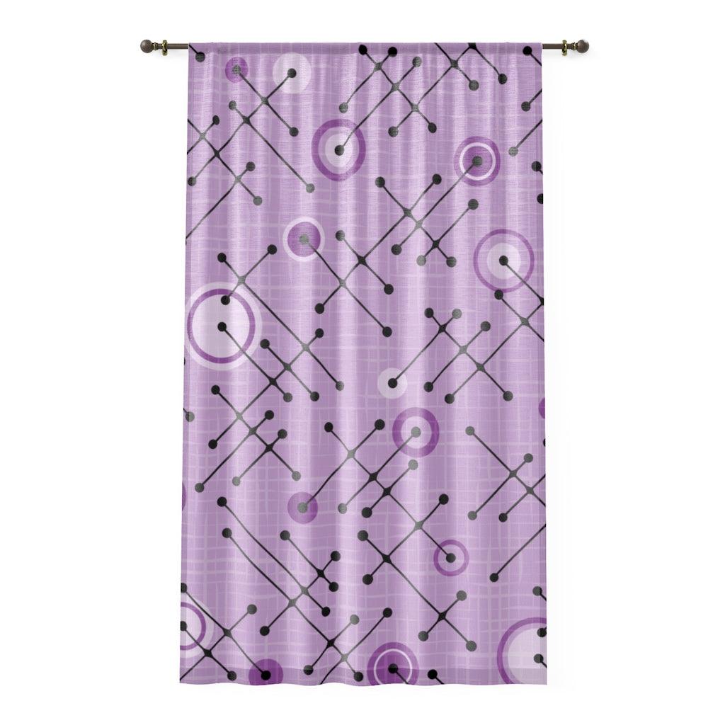 Retro Mid Century Lines & Circles Purple Sheer Window Curtain | lovevisionkarma.com