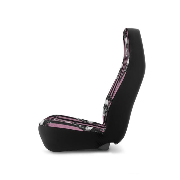 Skulls with Crowns Glam Goth Pink & Black Striped Car Seat Covers | lovevisionkarma.com