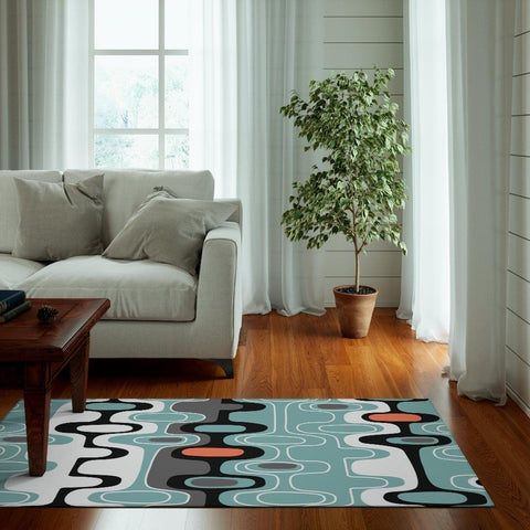 Retro Abstract Blue, Black & Orange Mid Century Mod Anti-Slip Rug | lovevisionkarma.com
