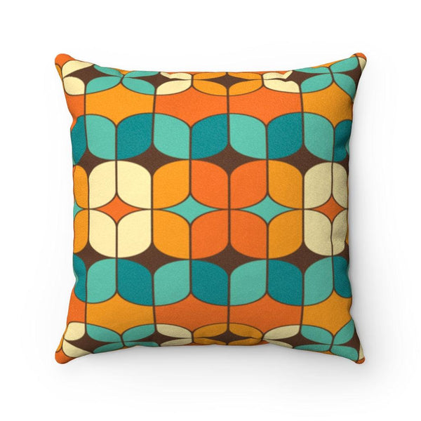 Retro Geometric Teal and Orange Mid Century Modern Faux Suede Pillow | lovevisionkarma.com