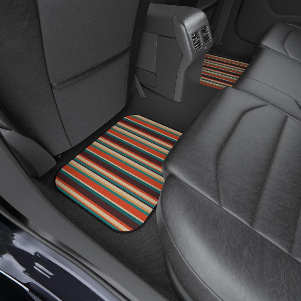 Retro 60s 70s Mid Century Stripes Brown, Orange & Blue Car Mats (Set of 4) | lovevisionkarma.com