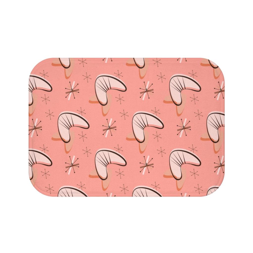 Retro Pink Atomic Burst and Boomerang MCM Bath Mat | lovevisionkarma.com