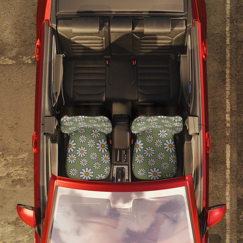 Retro Boho Daisy Sage Green MCM Car Seat Covers | lovevisionkarma.com