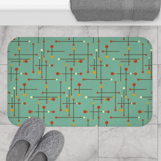 Retro 50's MCM Lines Eames Inspired Teal Bath Mat | lovevisionkarma.com