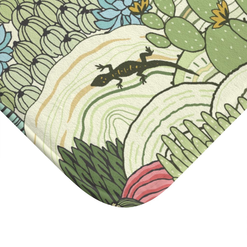 Lizard, Cacti & Succulents Retro Green Bath Mat | lovevisionkarma.com