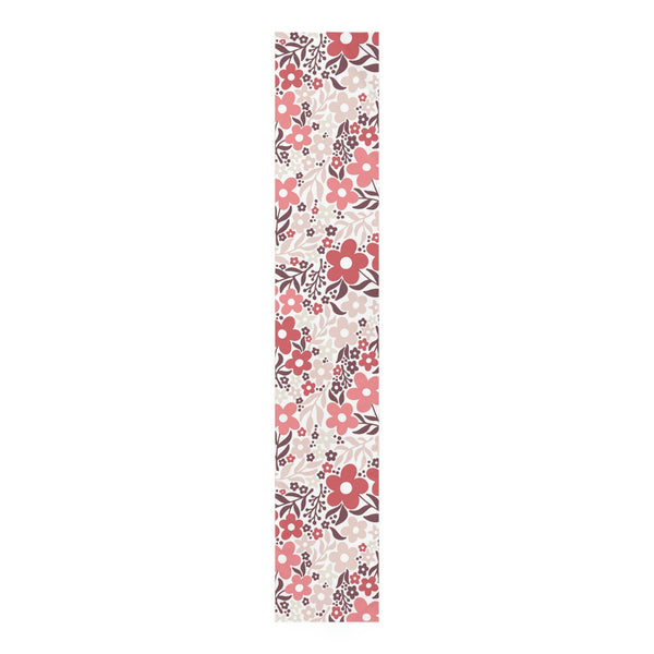 Retro Minimalist Flowers Coral and Pink Mid Century Table Runner