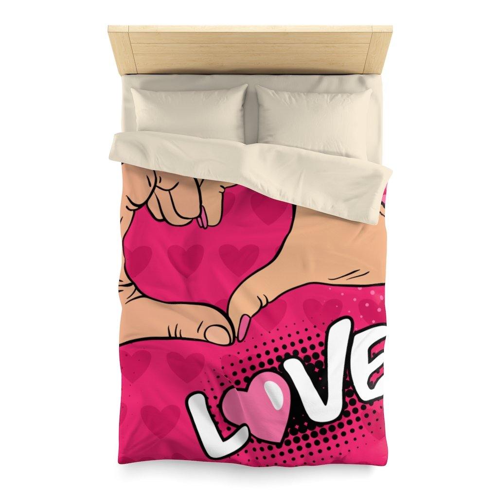 "Two Hands Making a Heart" Comic Pop Art Duvet Cover | lovevisionkarma.com