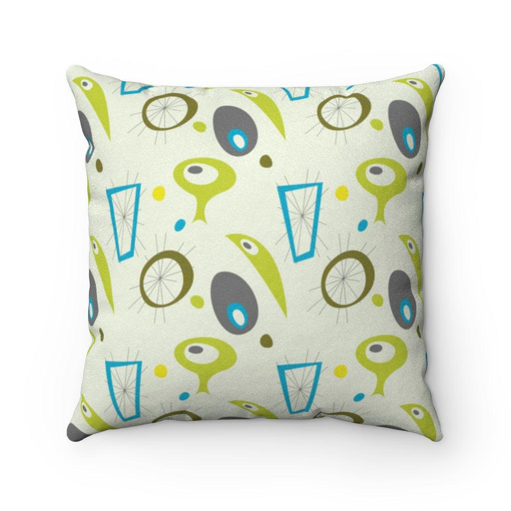 Retro Atomic Age Abstract MCM Green & Blue Pillow | lovevisionkarma.com