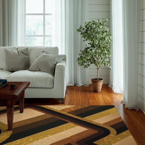 70's Retro Wave Distressed Brown Anti-Slip Rug | lovevisionkarma.com