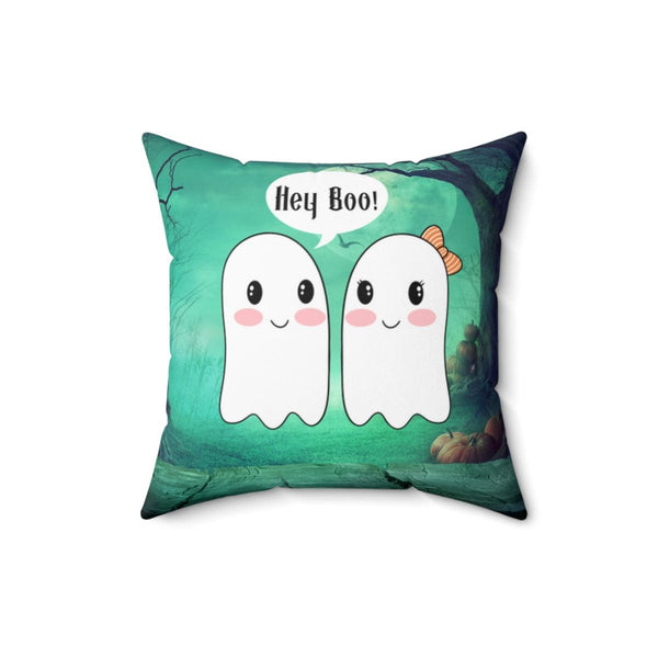 "Hey Boo!" Kawaii Ghost Couple Cute Halloween Pillow | lovevisionkarma.com