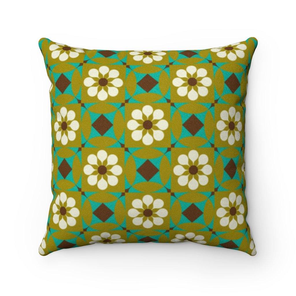 Mod Flowers Retro 60s Green Mid Century Pillow | lovevisionkarma.com