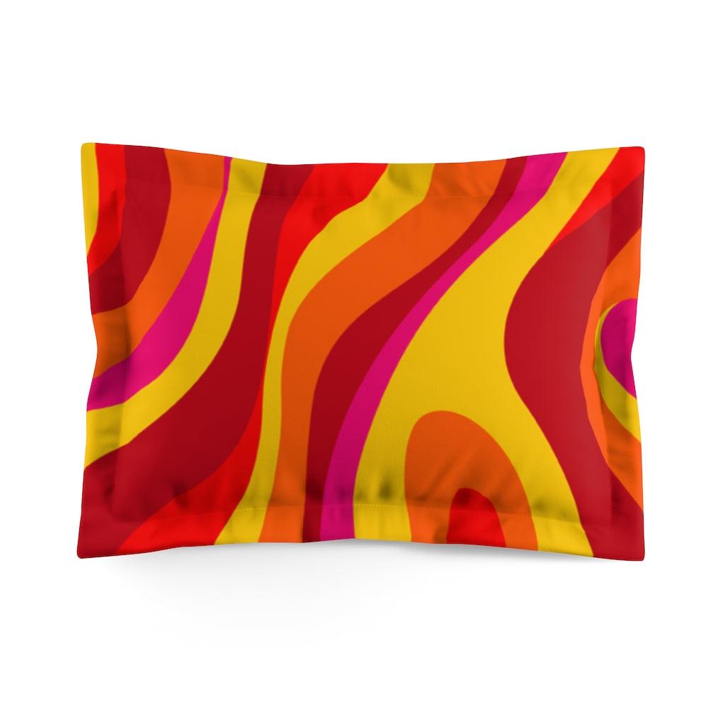 Groovy 60s Retro Hippie Swirl Orange, Red & Yellow MCM Pillow Sham | lovevisionkarma.com