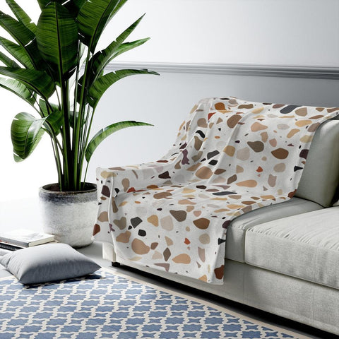 Terrazzo Print Brown Modern Minimalist Velveteen Lightweight Blanket | lovevisionkarma.com