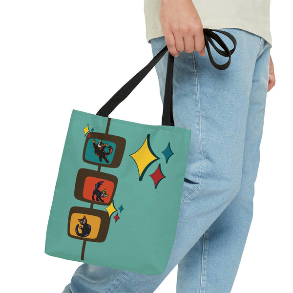 Retro Kitschy Cats Mid Century Mod Blue Tote Bag | lovevisionkarma.com