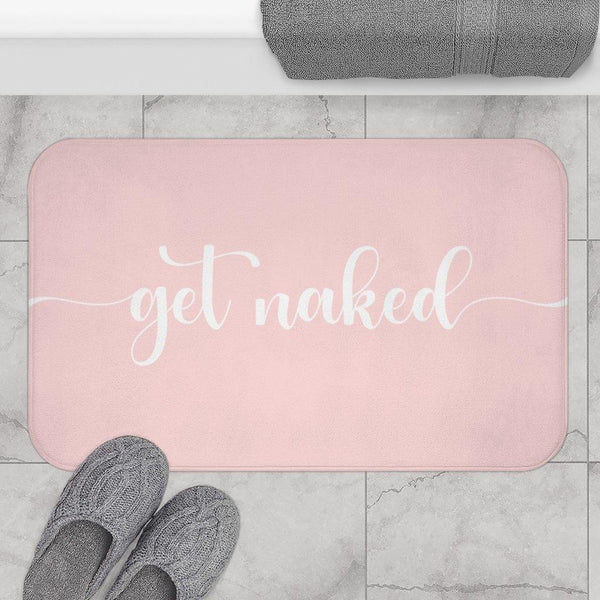 "Get Naked" Blush Pink Funny Modern Minimalist Bath Mat | lovevisionkarma.com