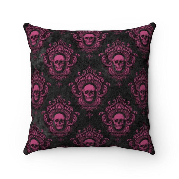 Gothic Pink Skulls on Black Halloween Pillow - Glam Goth Decor | lovevisionkarma.com