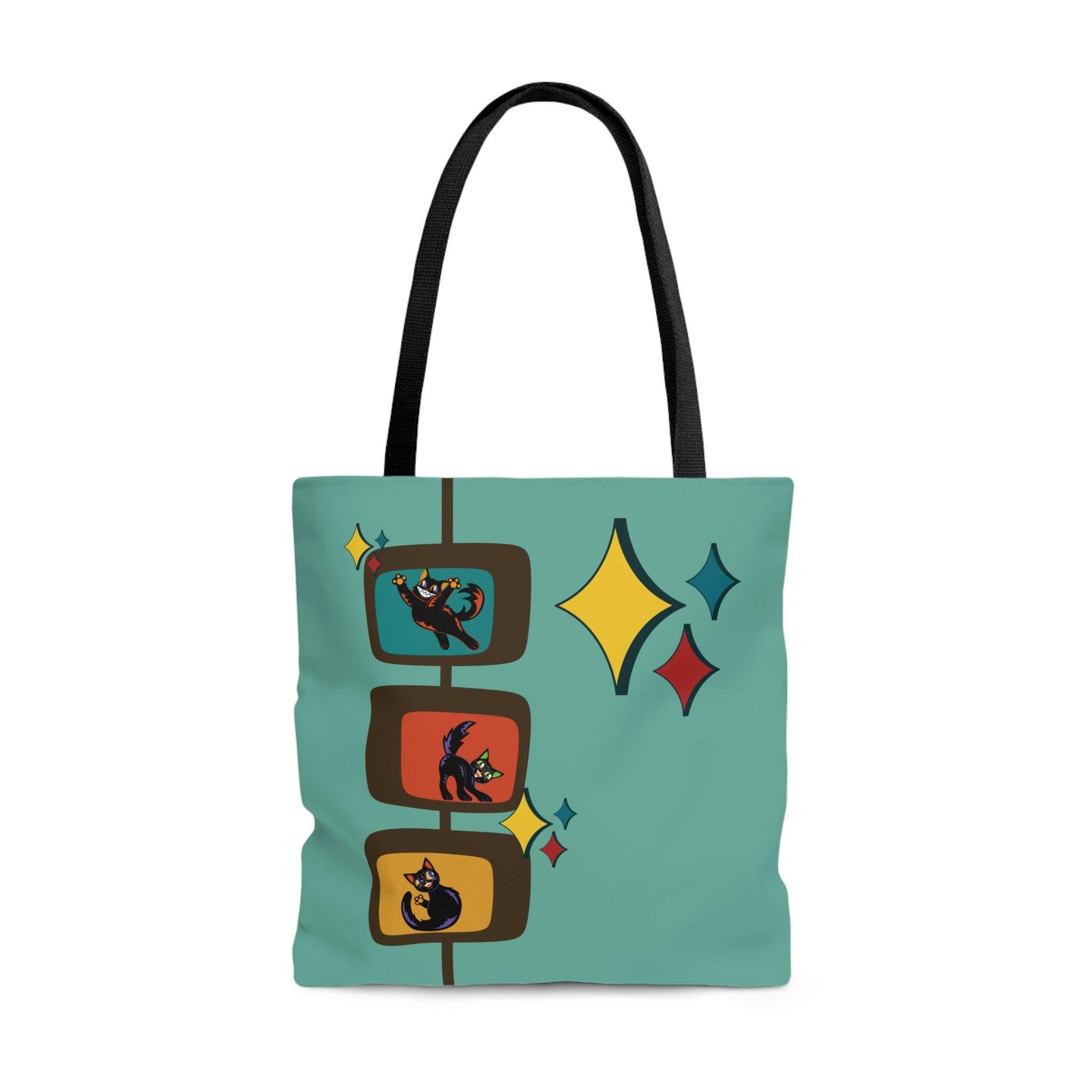 Retro Kitschy Cats Mid Century Mod Blue Tote Bag | lovevisionkarma.com