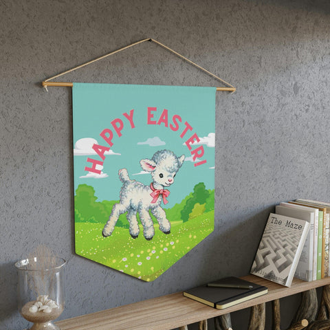 Vintage Happy Easter Retro Lamb MCM Wall Pennant