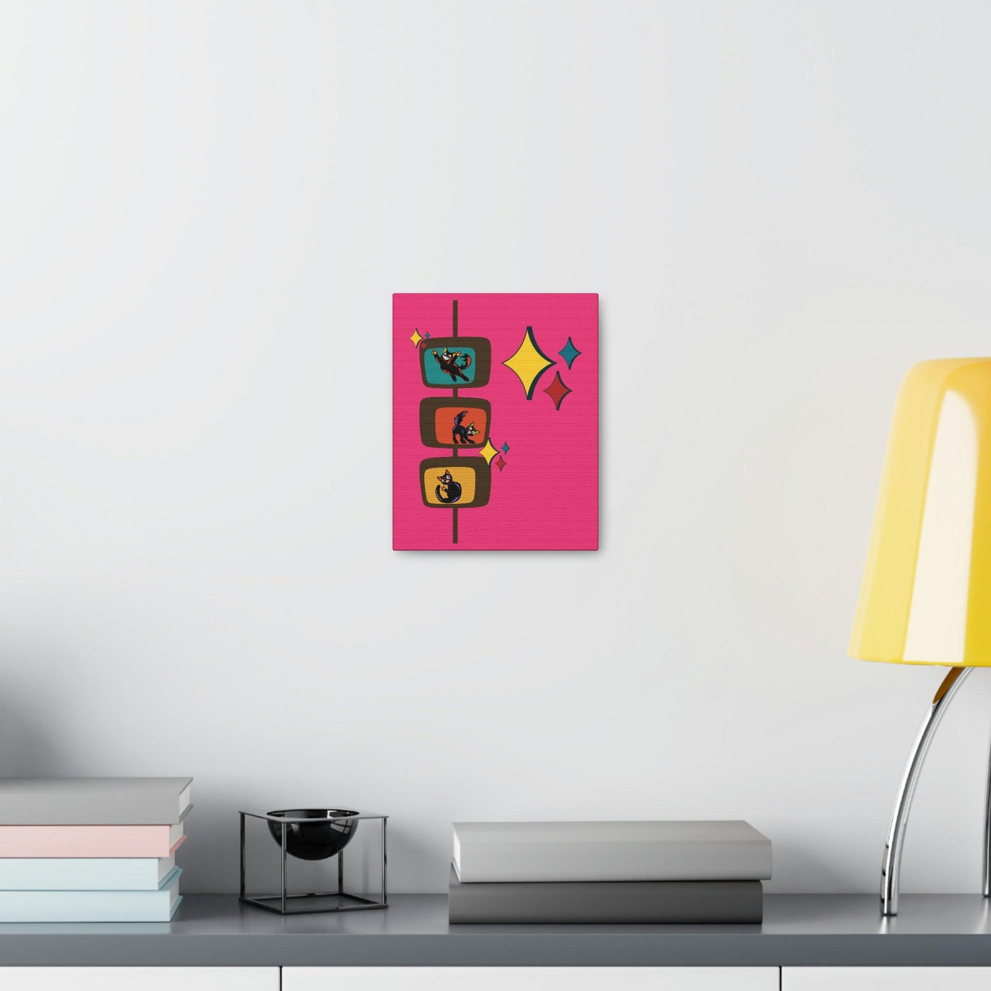 Mid Century Mod Kitsch Retro Cats Pink Canvas Gallery Wrap | lovevisionkarma.com