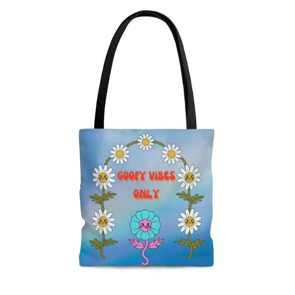 Hippie Flowers Goofy Vibes Retro Tote Bag | lovevisionkarma.com
