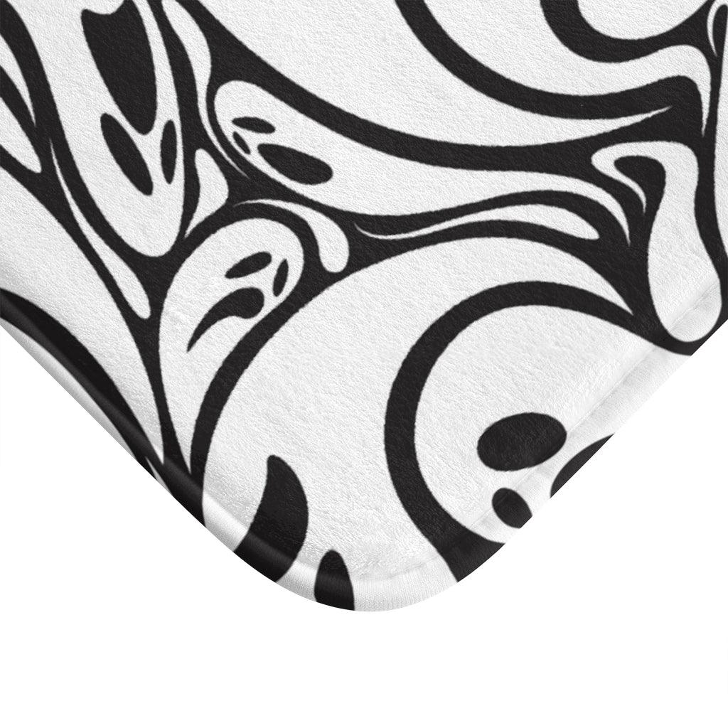 Spooky Swirling Ghosts, Halloween Black & White Bath Mat | lovevisionkarma.com