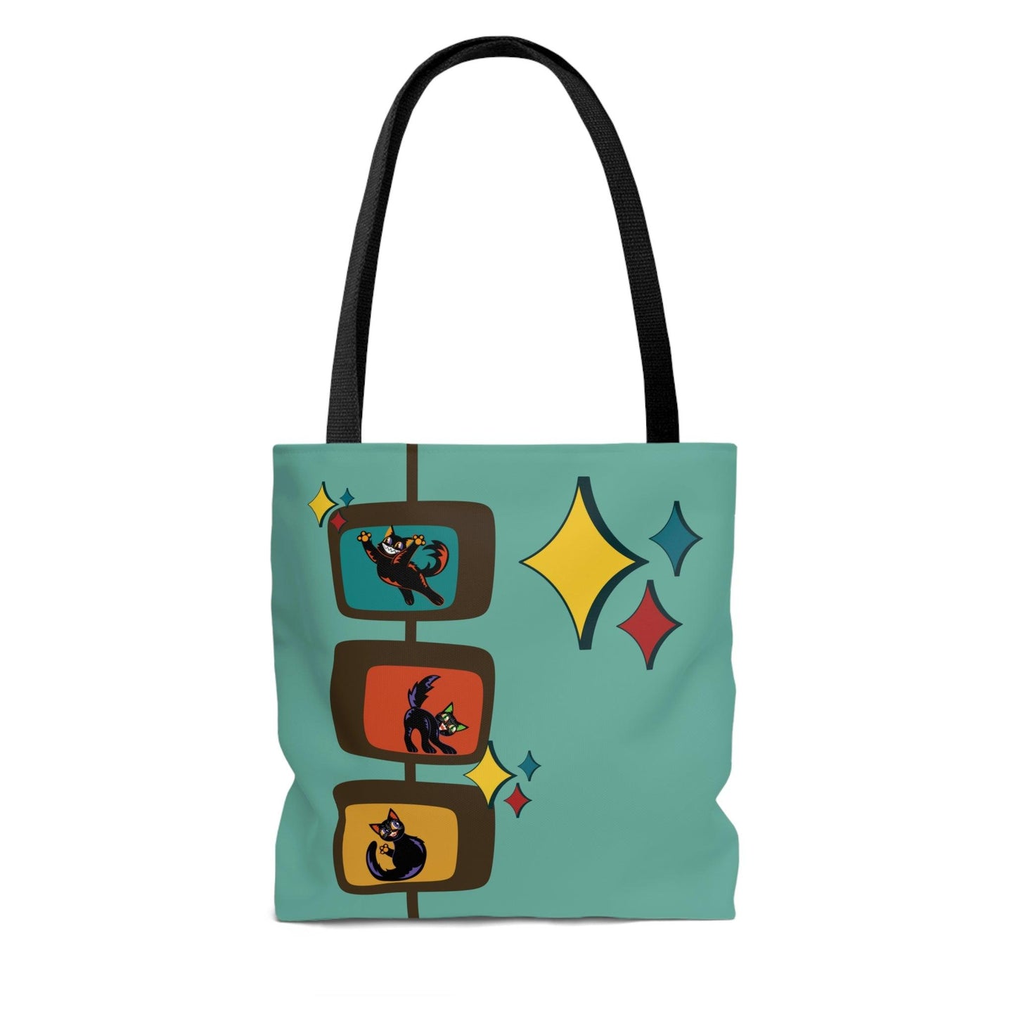 Retro Kitschy Cats Mid Century Mod Blue Tote Bag | lovevisionkarma.com