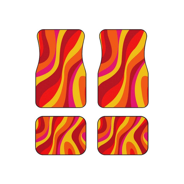 Groovy 60's Retro Hippie Swirl Orange, Red & Yellow MCM Car Mats (Set of 4) | lovevisionkarma.com