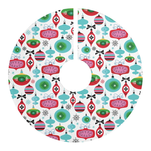 Retro 50's Ornament and Baubles on Multicolor Christmas Tree Skirt | lovevisionkarma.com