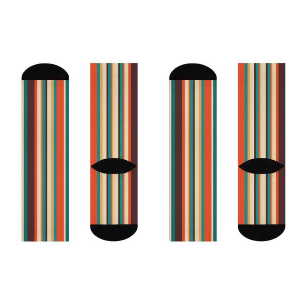 Funky Retro Striped Brown and Orange Cushioned Unisex Crew Socks | lovevisionkarma.com