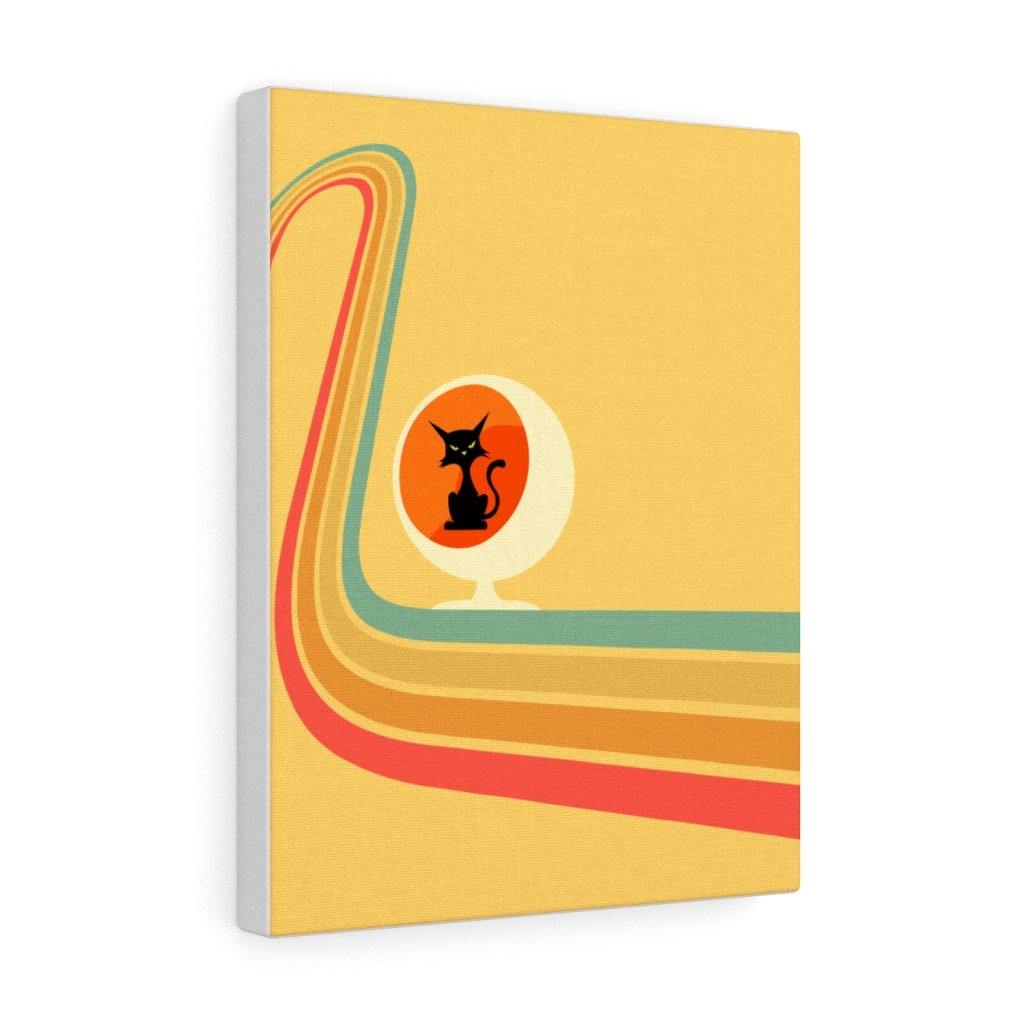 Atomic Retro 60's Black Cat in Ball Chair Yellow Canvas Gallery Wrap | lovevisionkarma.com