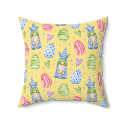Gnomes with Bunny Ears Spring Yellow Easter Throw Pillow