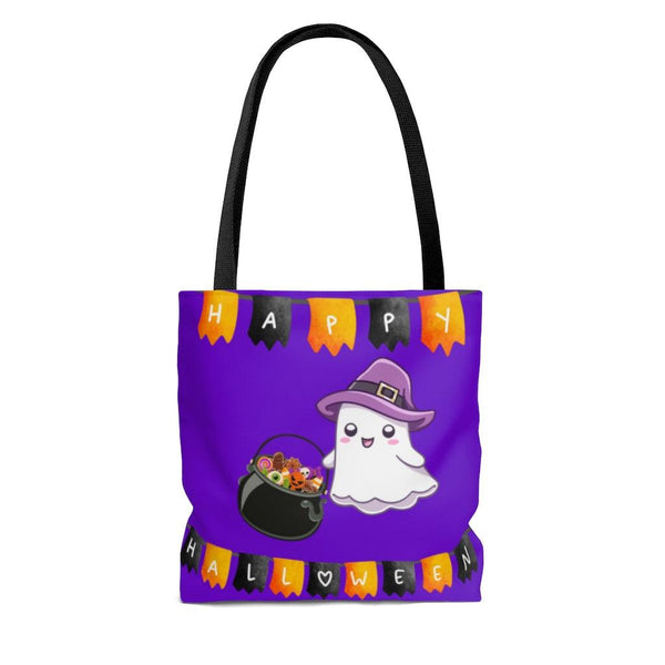 Cute Ghost Trick or Treating, Halloween Purple Tote Bag | lovevisionkarma.com