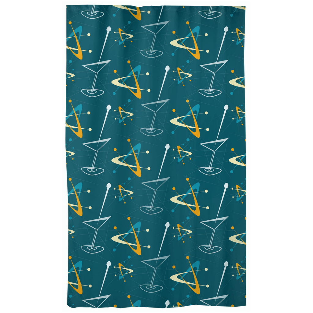 Mid Century Atomic Boomerangs & Martinis Dark Blue Curtain Panels | lovevisionkarma.com