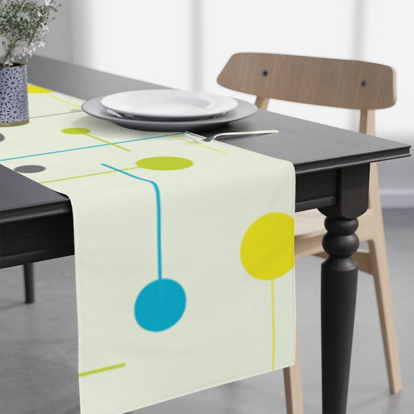 Mid Century Table Runner Multicolor Circles & Lines, Retro Table Linens | lovevisionkarma.com
