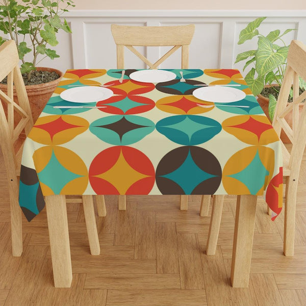 1960s Mid Century Modern Bursts Multicolor Retro Tablecloth | lovevisionkarma.com