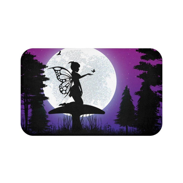 Twilight Fairy Silhouette Full Moon Whimsical Bath Mat | lovevisionkarma.com