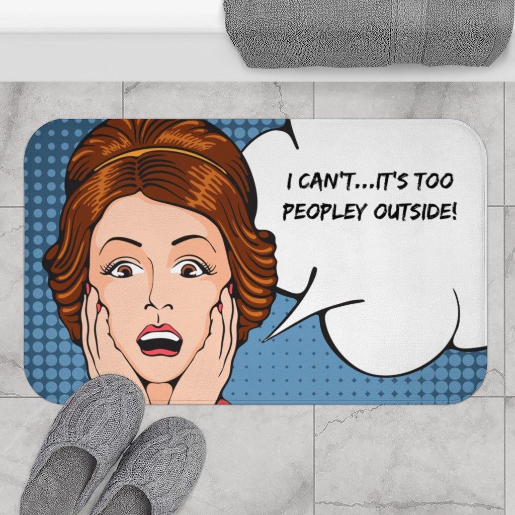 "Too Peopley" Comic Pop Art Funny Bath Mat | lovevisionkarma.com