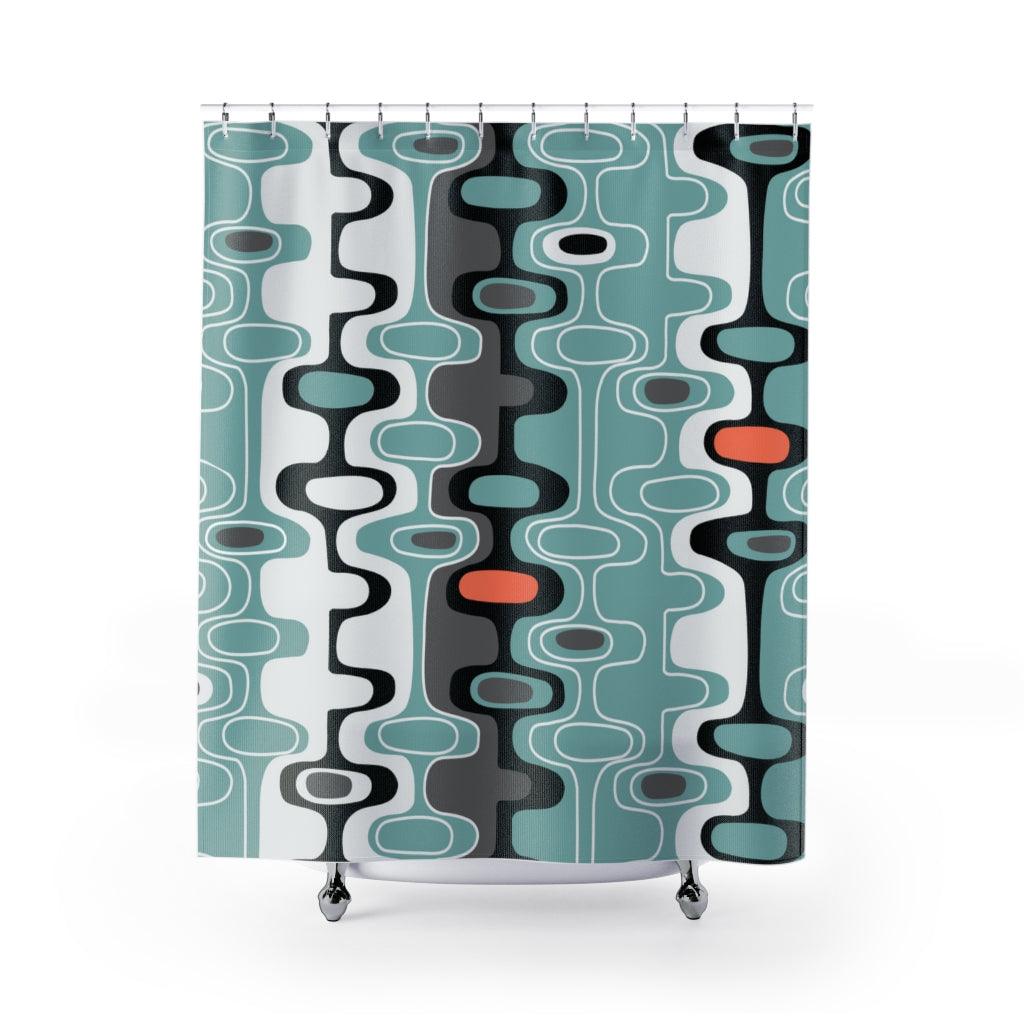 MCM Retro Mod Abstract Blue, Gray & Black Shower Curtain | lovevisionkarma.com