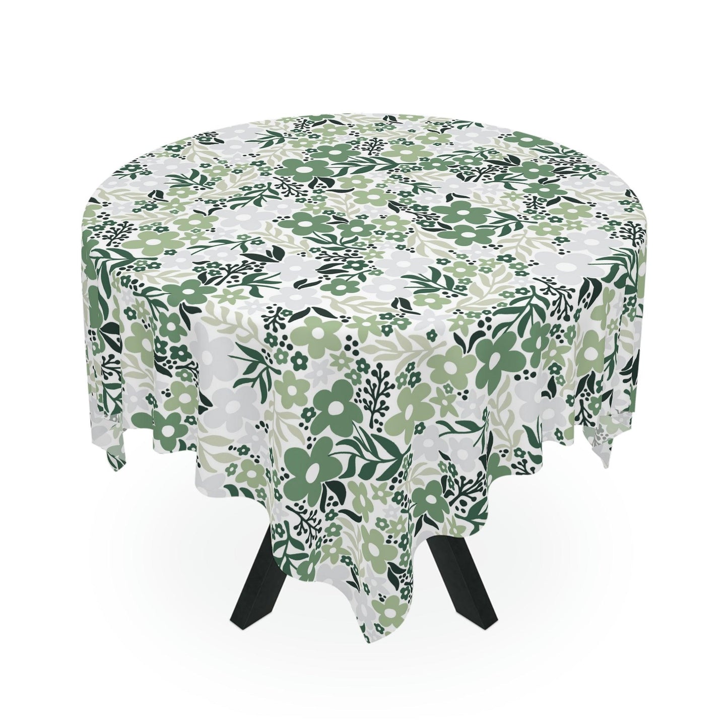 Retro Flowers Minimalist Mid Century Shades of Green Tablecloth | lovevisionkarma.com