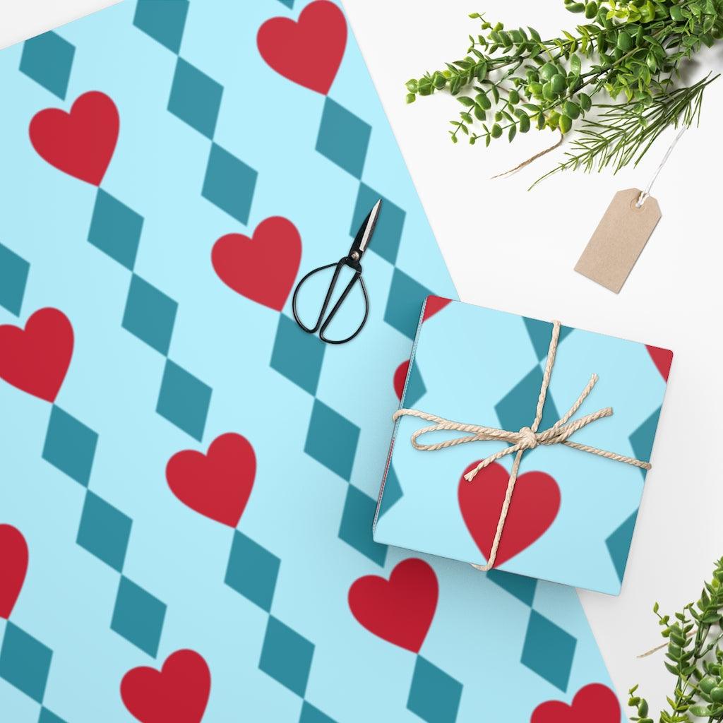 Hearts and Diamonds Blue Valentine Gift Wrapping Paper | lovevisionkarma.com