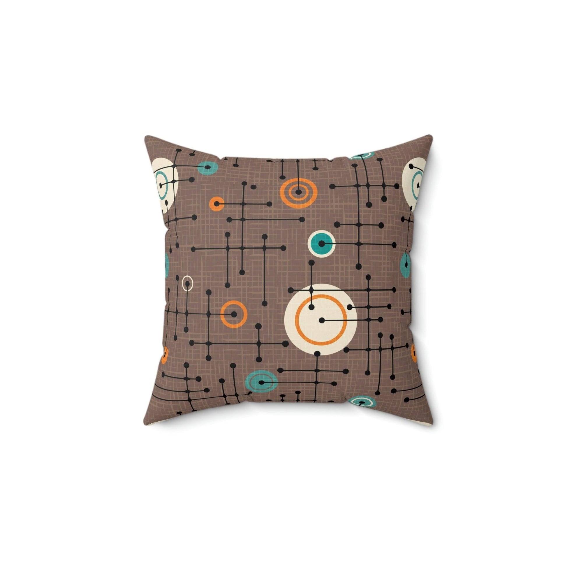 Retro 50s Mid Century Lines Eames Inspired Brown Pillow | lovevisionkarma.com