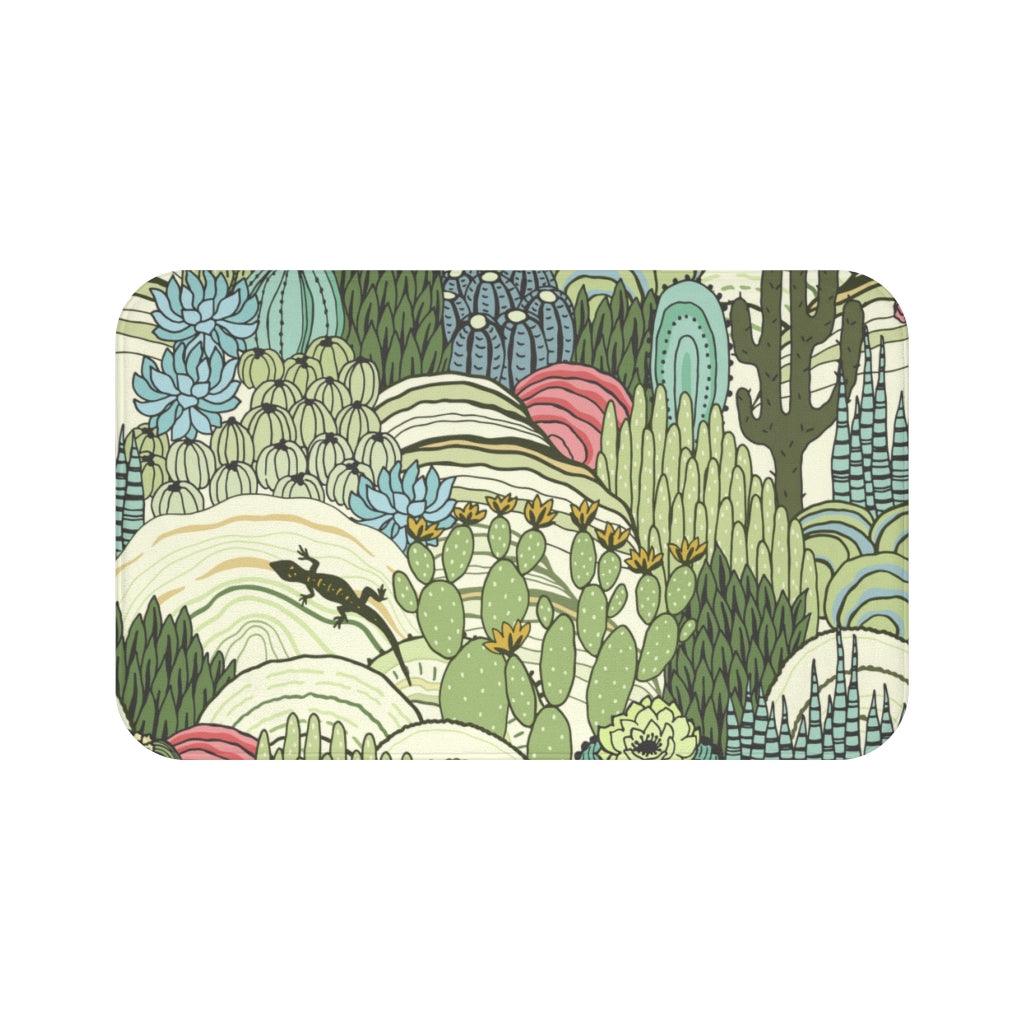 Lizard, Cacti & Succulents Retro Green Bath Mat | lovevisionkarma.com