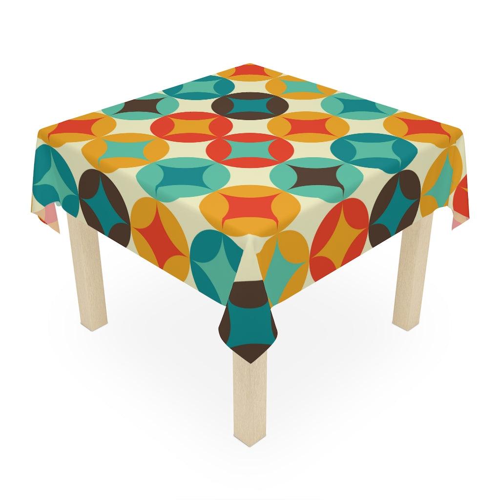 1960s Mid Century Modern Bursts Multicolor Retro Tablecloth | lovevisionkarma.com