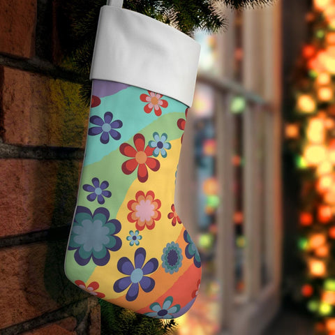 Groovy Floral MCM Rainbow Hippie Christmas Stocking | lovevisionkarma.com