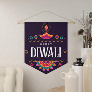 Happy Diwali Deep Purple-Blue Wall Pennant, Deepawali Decor | lovevisionkarma.com