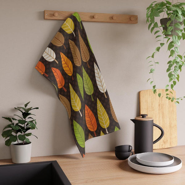Retro Leaves MCM Brown, Orange & Green Cotton Kitchen Towel | lovevisionkarma.com