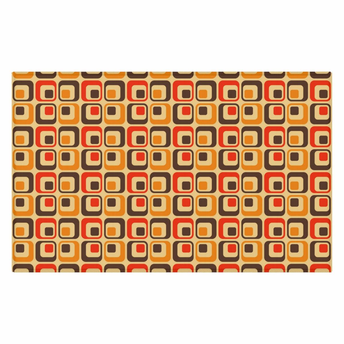 Retro 60s, 70s Mod Squares Brown, Orange & Mustard Anti-Slip Accent Rug | lovevisionkarma.com