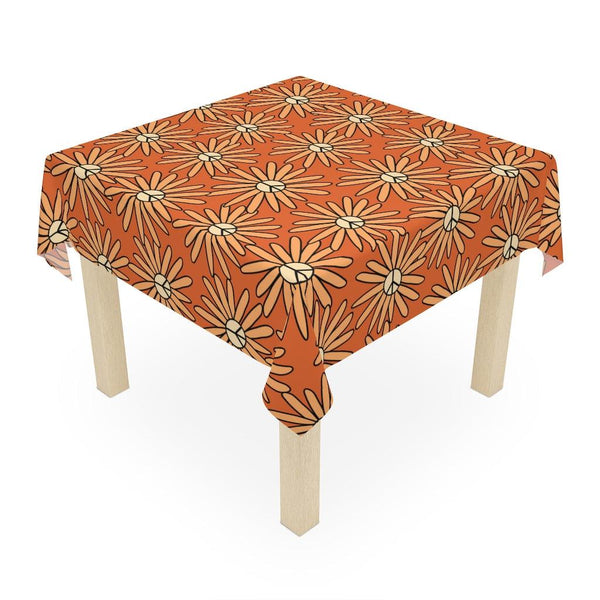 Boho Peace Groovy Flowers Retro Orange Tablecloth | lovevisionkarma.com