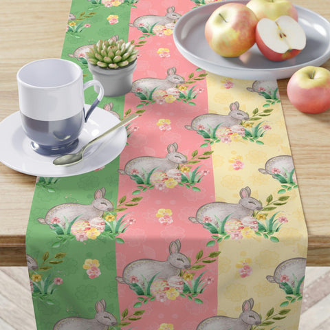 Easter Bunnies and Flowers Cottagecore Multicolor Table Runner | lovevisionkarma.com