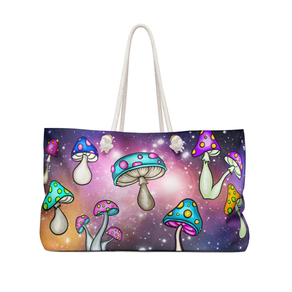 Trippy Space Mushroomcore Weekender Hippie Tote Bag | lovevisionkarma.com